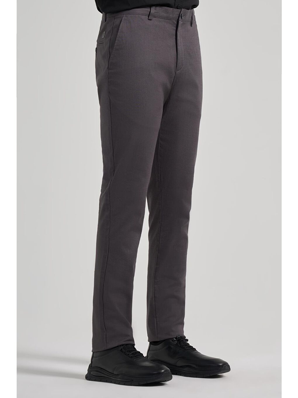 Koyu Antrasit Pamuklu Yandan Cepli Casual Slim Fit Chino Pantolon 1003240151-2