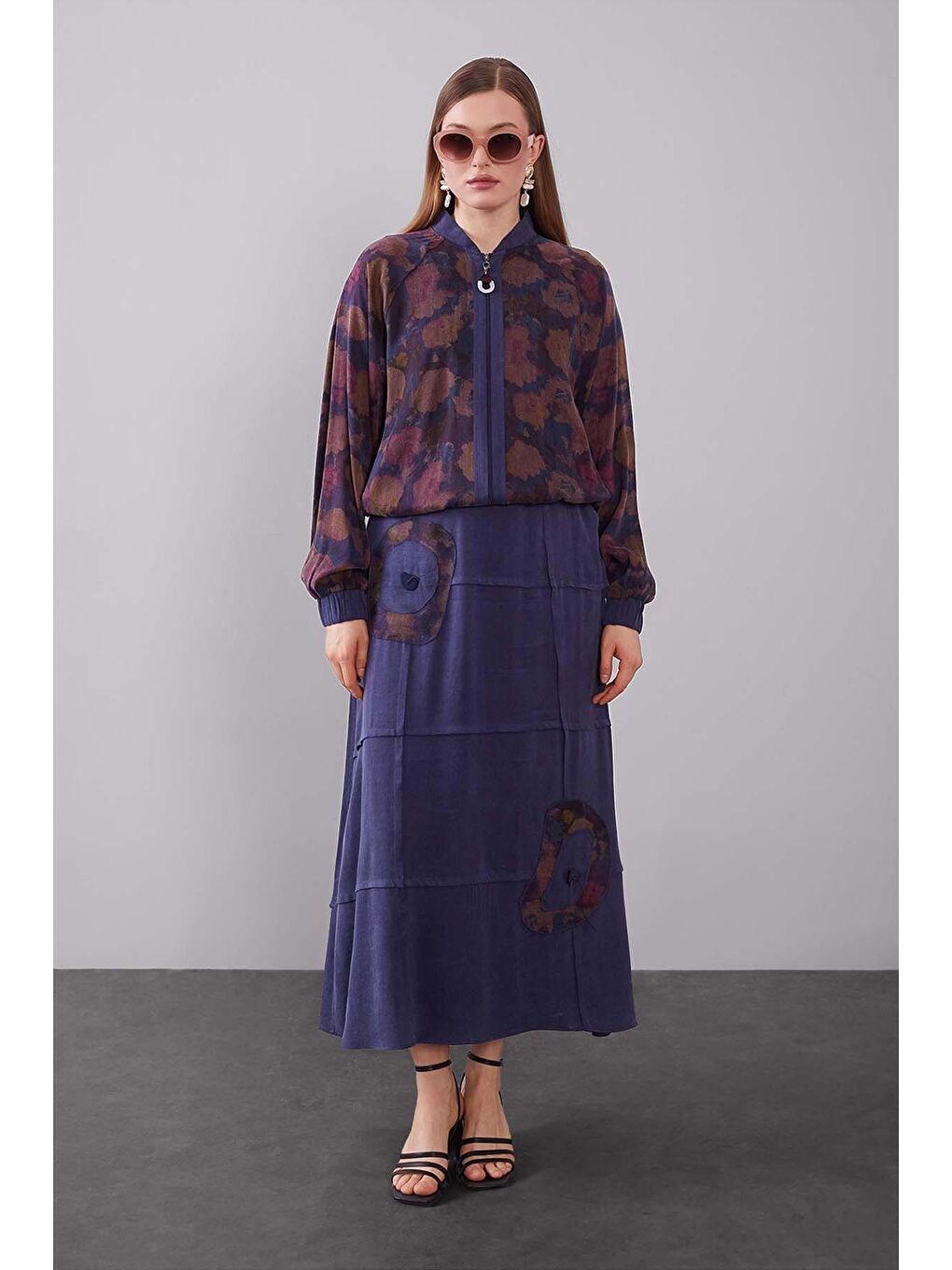 Fermuar Detay Cupra Kumaş Ceket Etek Takım 131080 Mürdüm