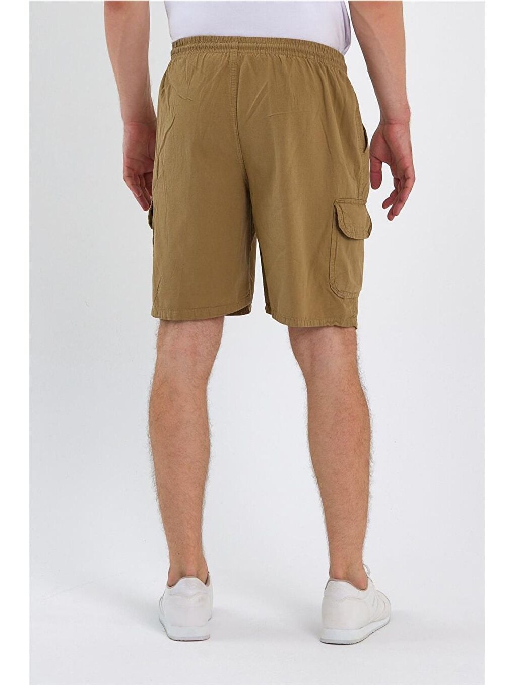 Erkek Kahverengi Kargo Cepli Regular Bağcıklı Keten Şort crepesrt01r01s-5