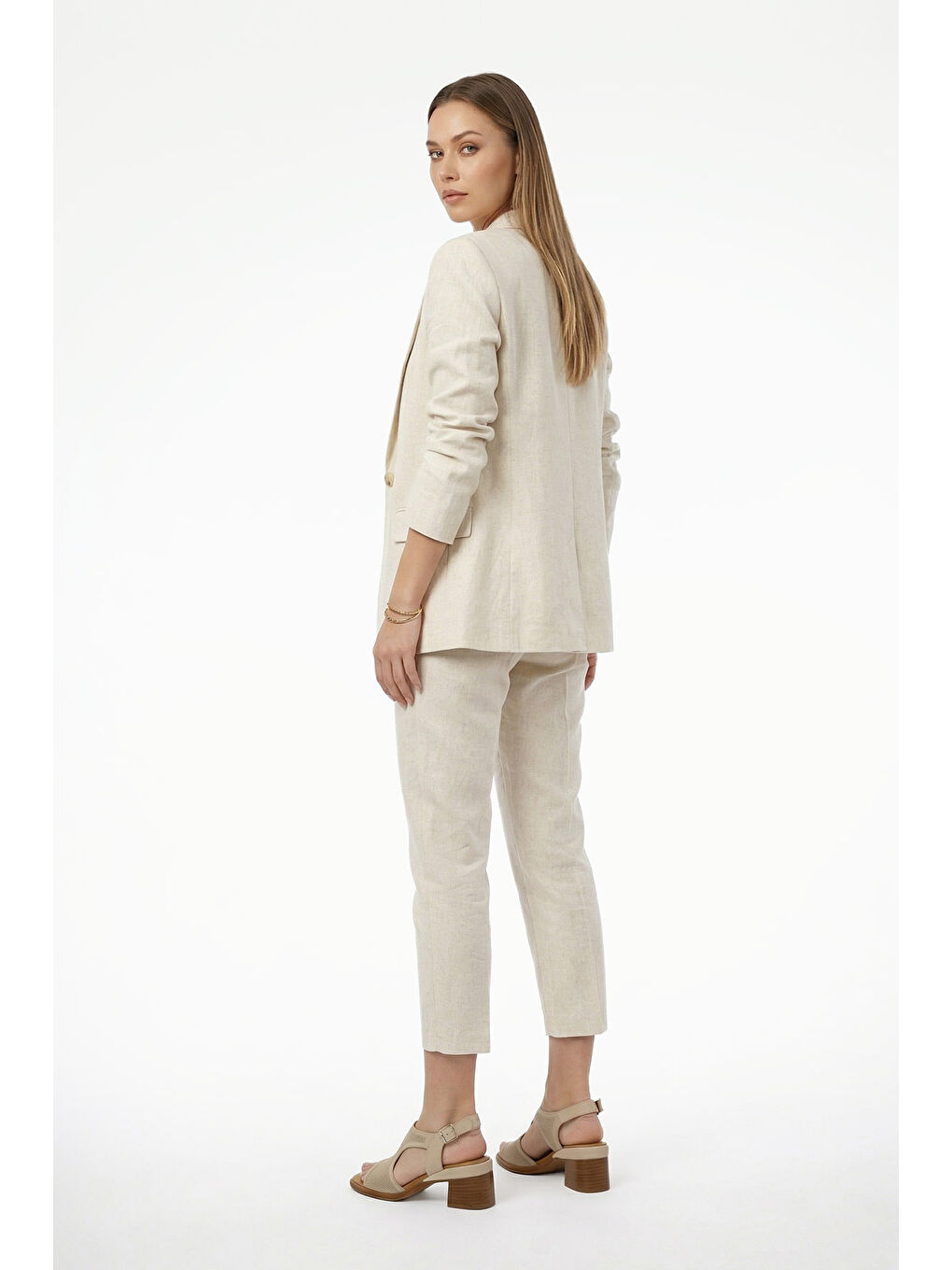 Bej Kadın AÇIK BEJ Cırt Bantlı Kalın Topuklu Hakiki Deri Sandalet-2