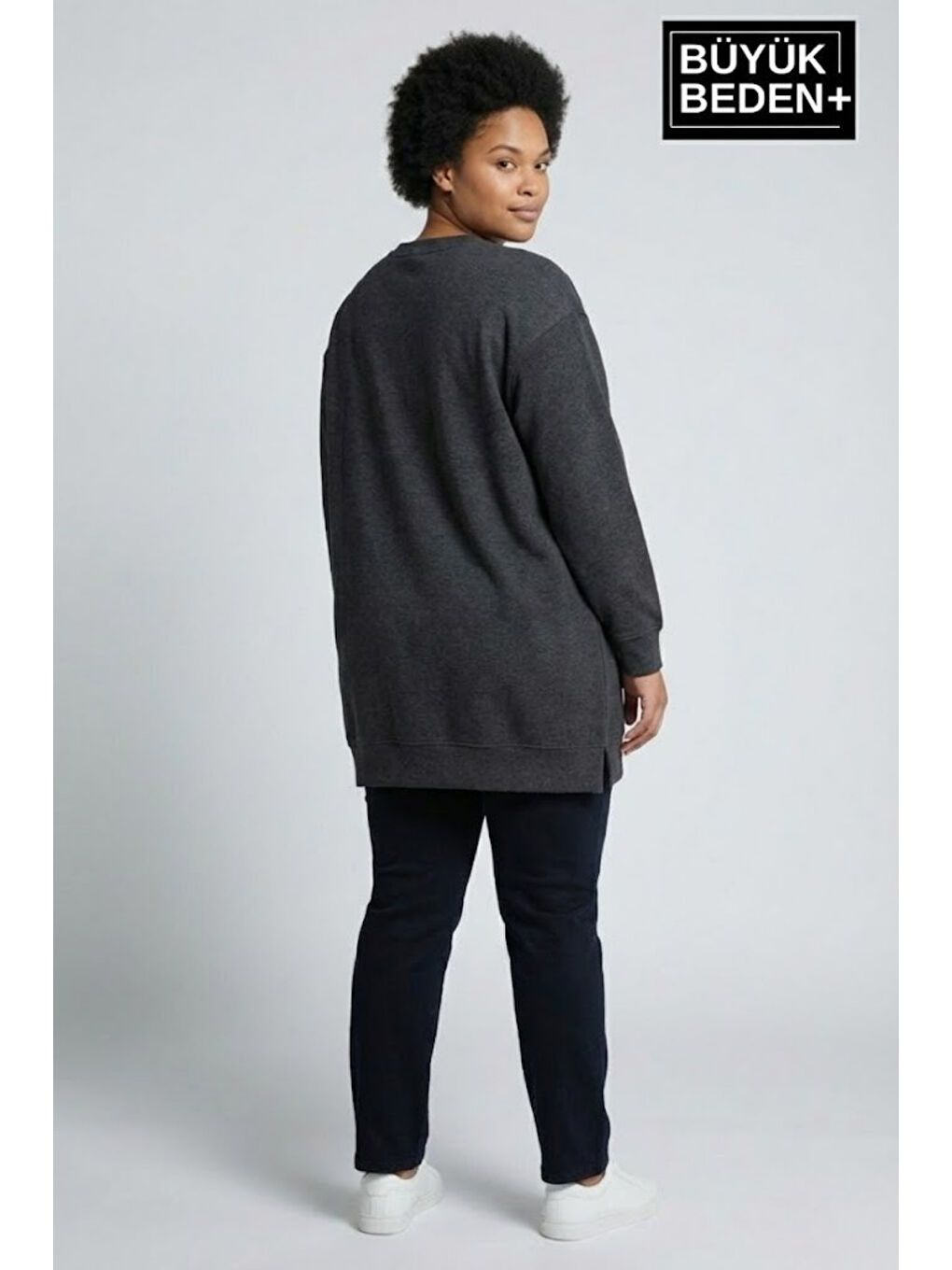 Antrasit Kadın Tunik Büyük Beden Capri Island Baskılı ince Sweatshırt SPR26BTK990-1-1