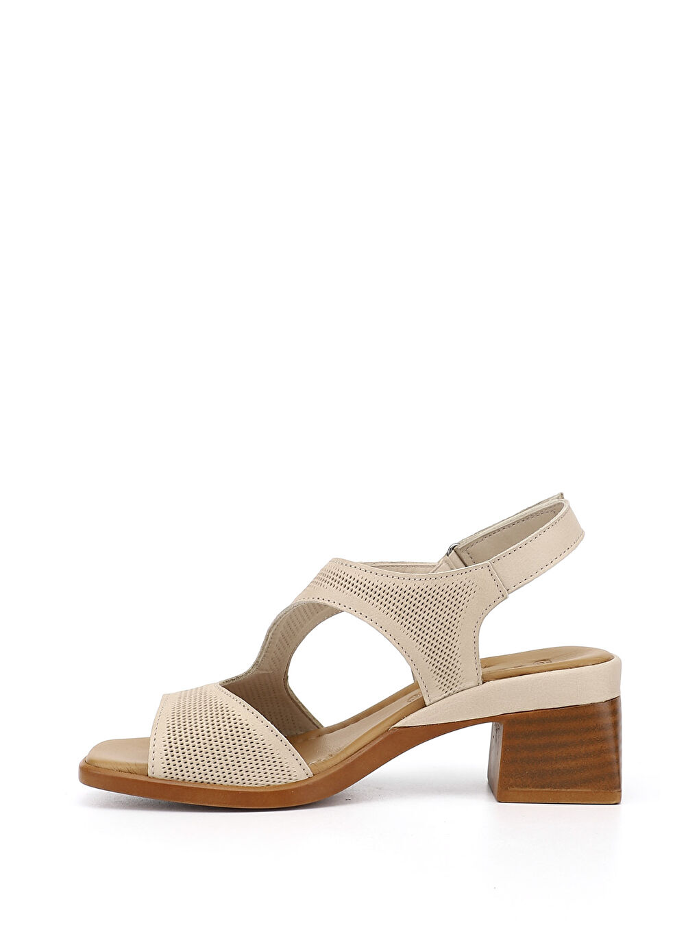 Bej Kadın AÇIK BEJ Cırt Bantlı Kalın Topuklu Hakiki Deri Sandalet-4