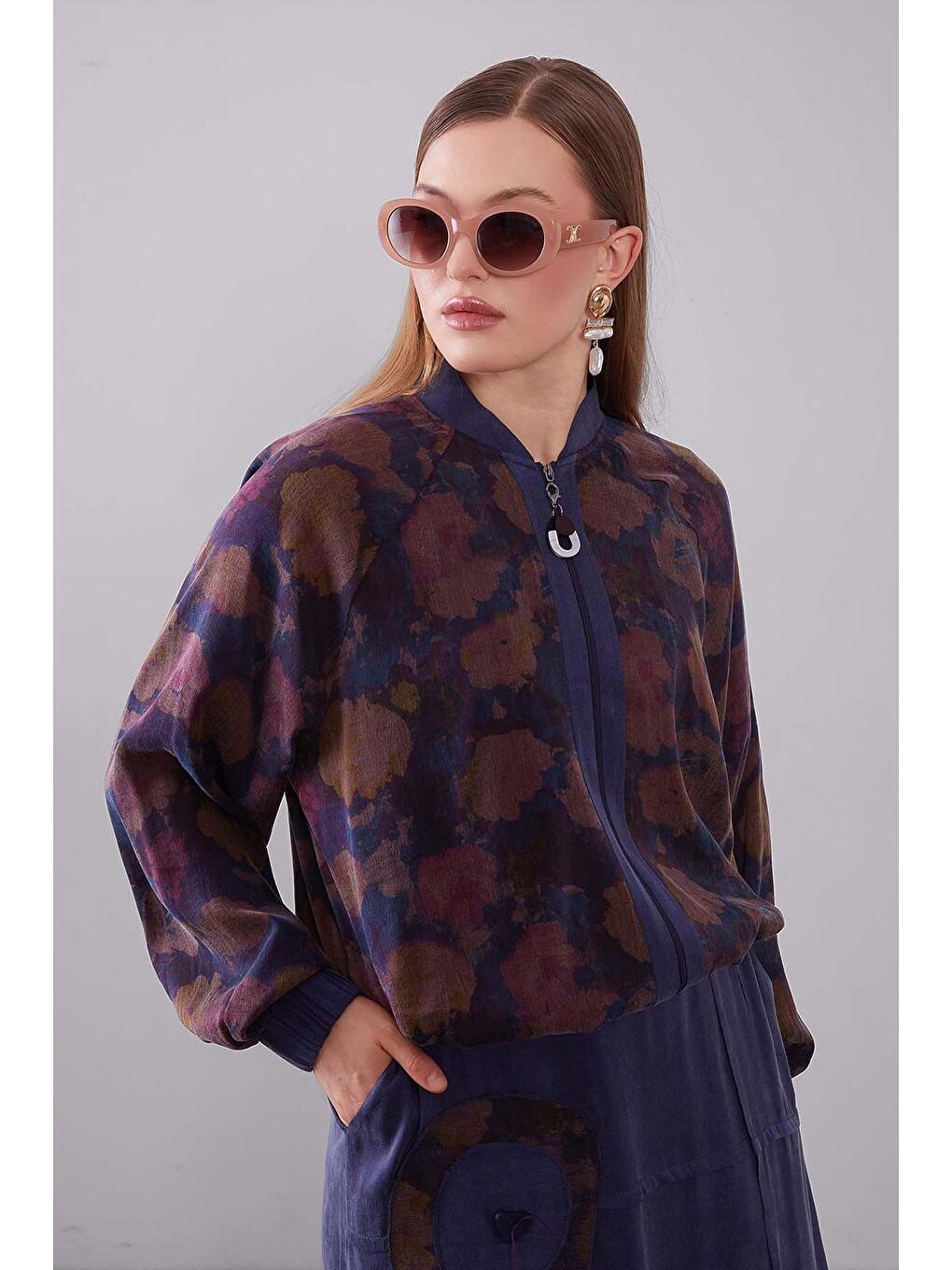 Fermuar Detay Cupra Kumaş Ceket Etek Takım 131080 Mürdüm-1