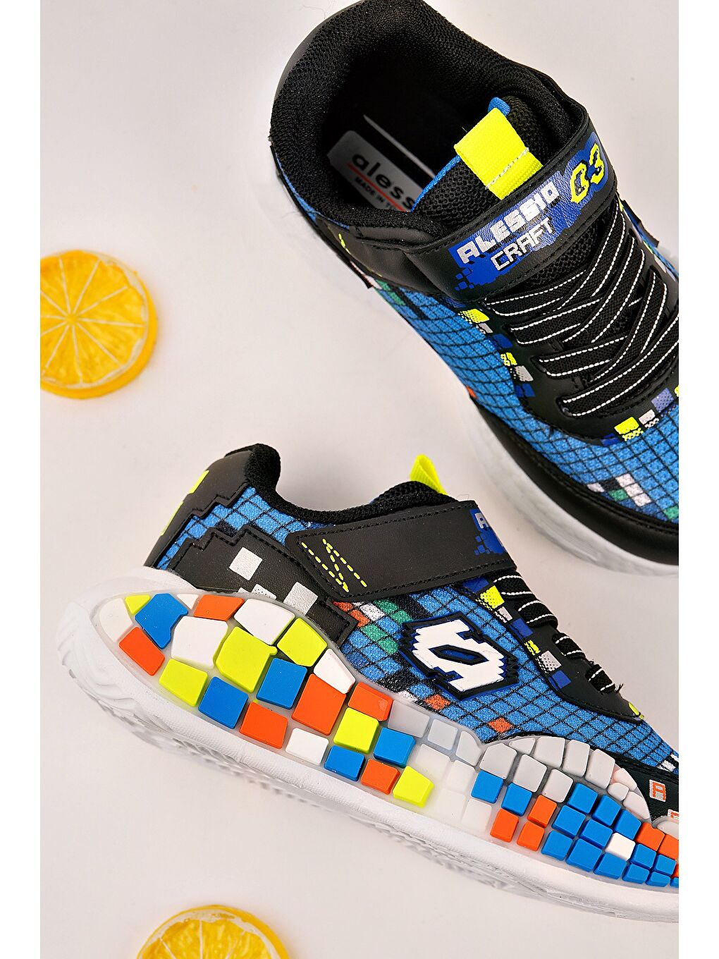 Mavi BLOCK Renkli Blok Tabanlı Cırtlı ve Bağcıklı Çocuk Sneaker Spor Ayakkabı-2