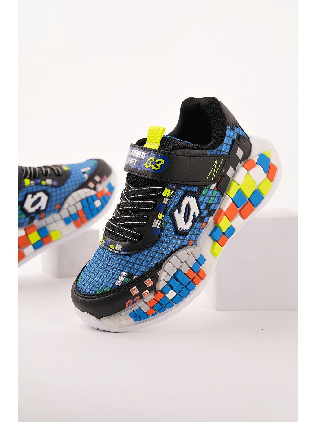 Mavi BLOCK Renkli Blok Tabanlı Cırtlı ve Bağcıklı Çocuk Sneaker Spor Ayakkabı-4