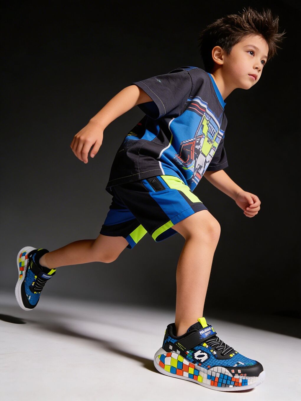 Mavi BLOCK Renkli Blok Tabanlı Cırtlı ve Bağcıklı Çocuk Sneaker Spor Ayakkabı-6