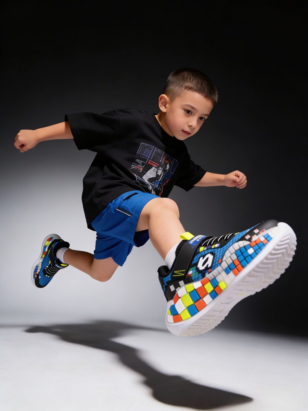 Mavi BLOCK Renkli Blok Tabanlı Cırtlı ve Bağcıklı Çocuk Sneaker Spor Ayakkabı-7