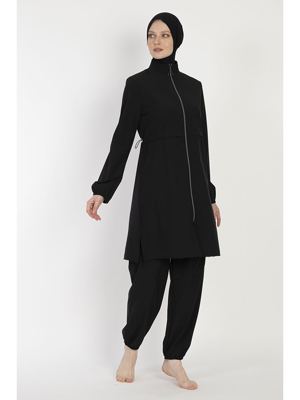 Spor Elastan Tam Kapalı Tesettür Mayo 6056 Siyah-2