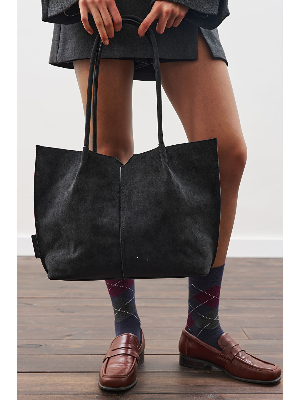 Süet Momo Çanta Siyah-1