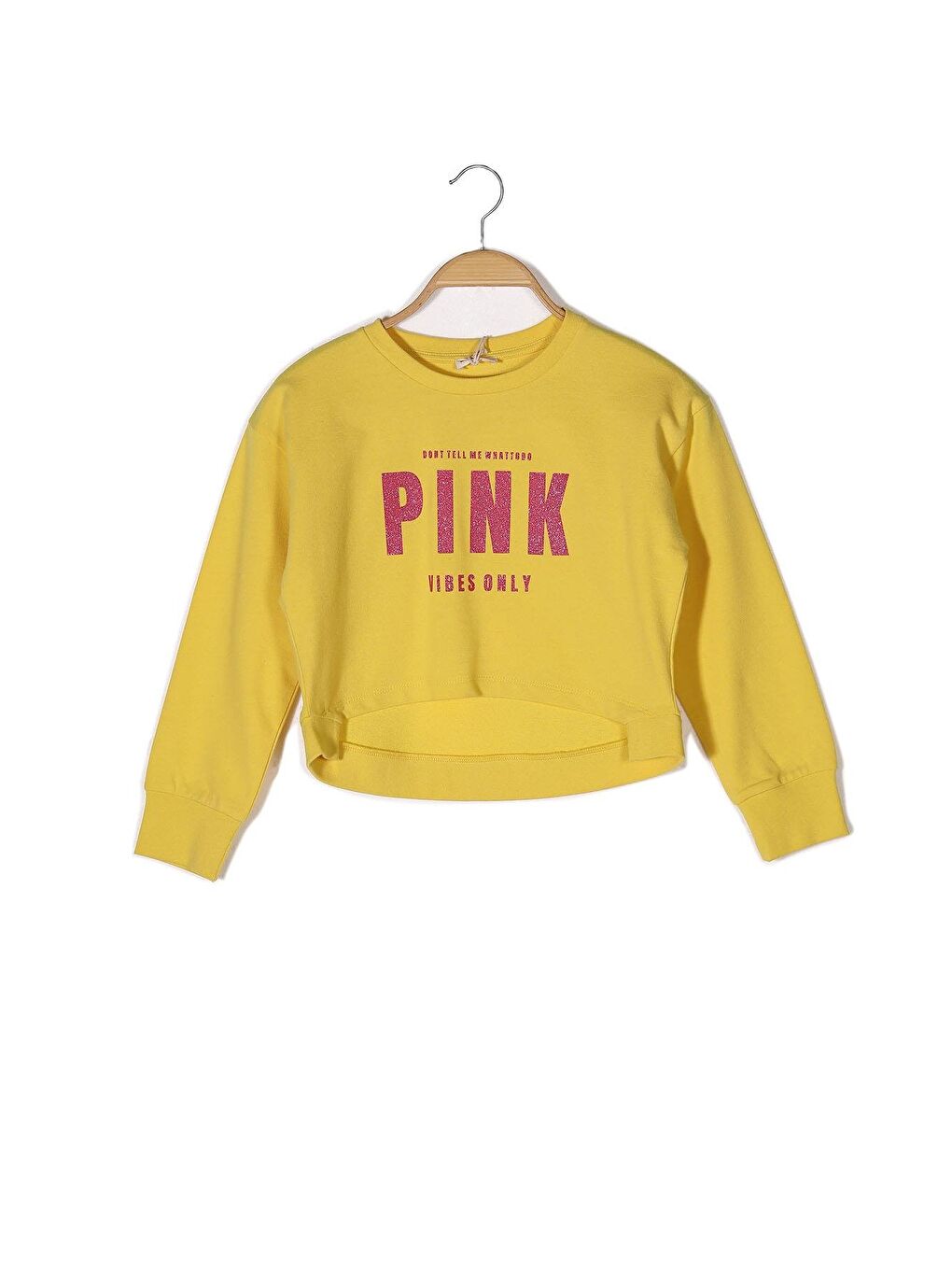 Sarı Kız Çocuk Baskılı Crop Sweatshirt-3