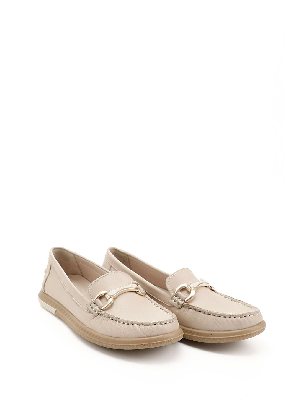 Bej Kadın BEJ-TEN RENGİ Tokalı Rok Hakiki Deri Comfort Loafer-1