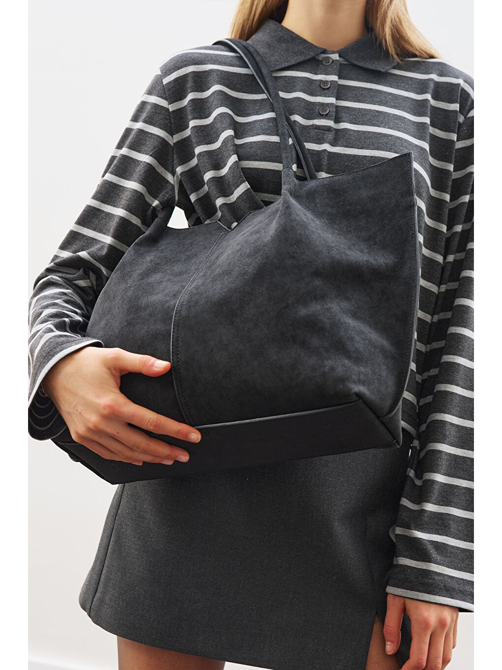 Süet Momo Çanta Siyah-5