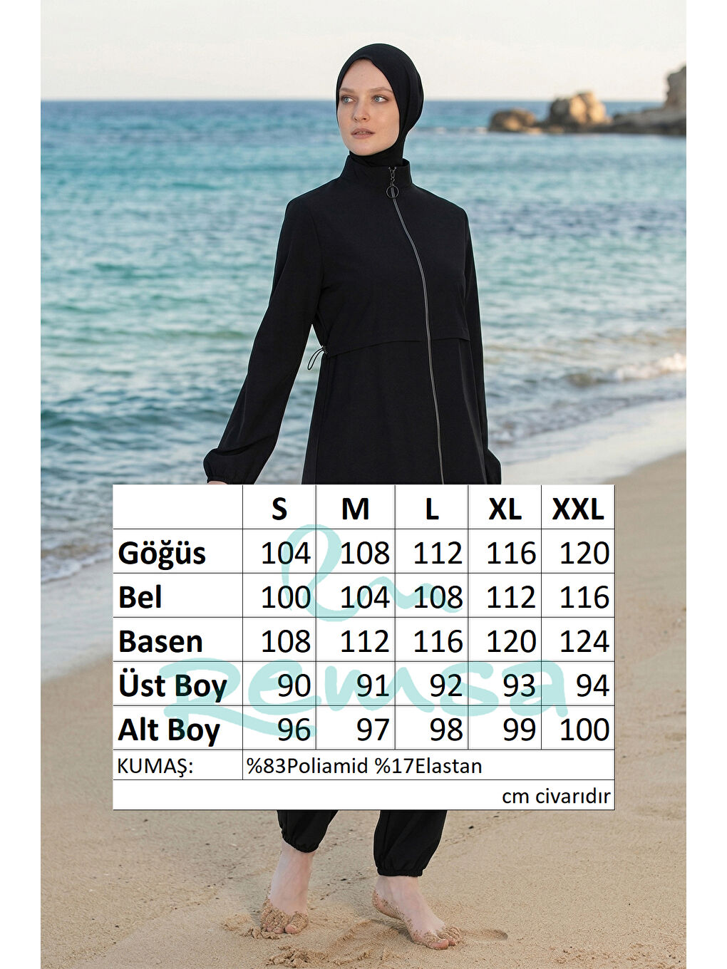 Spor Elastan Tam Kapalı Tesettür Mayo 6056 Siyah-4