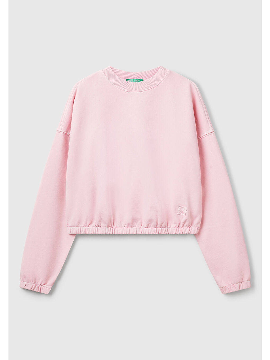 Kadın Pembe %100 Pamuk Logo Baskılı Düşük Omuzlu Relax Fit Sweatshirt-1