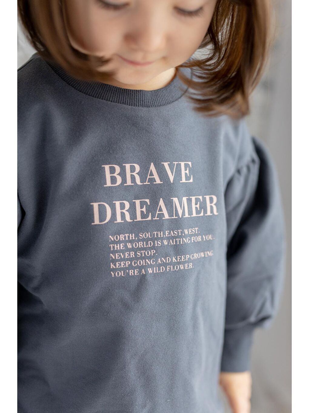 Siyah Kız Çocuk Balon Kol Yazı Baskılı Sweatshirt-2