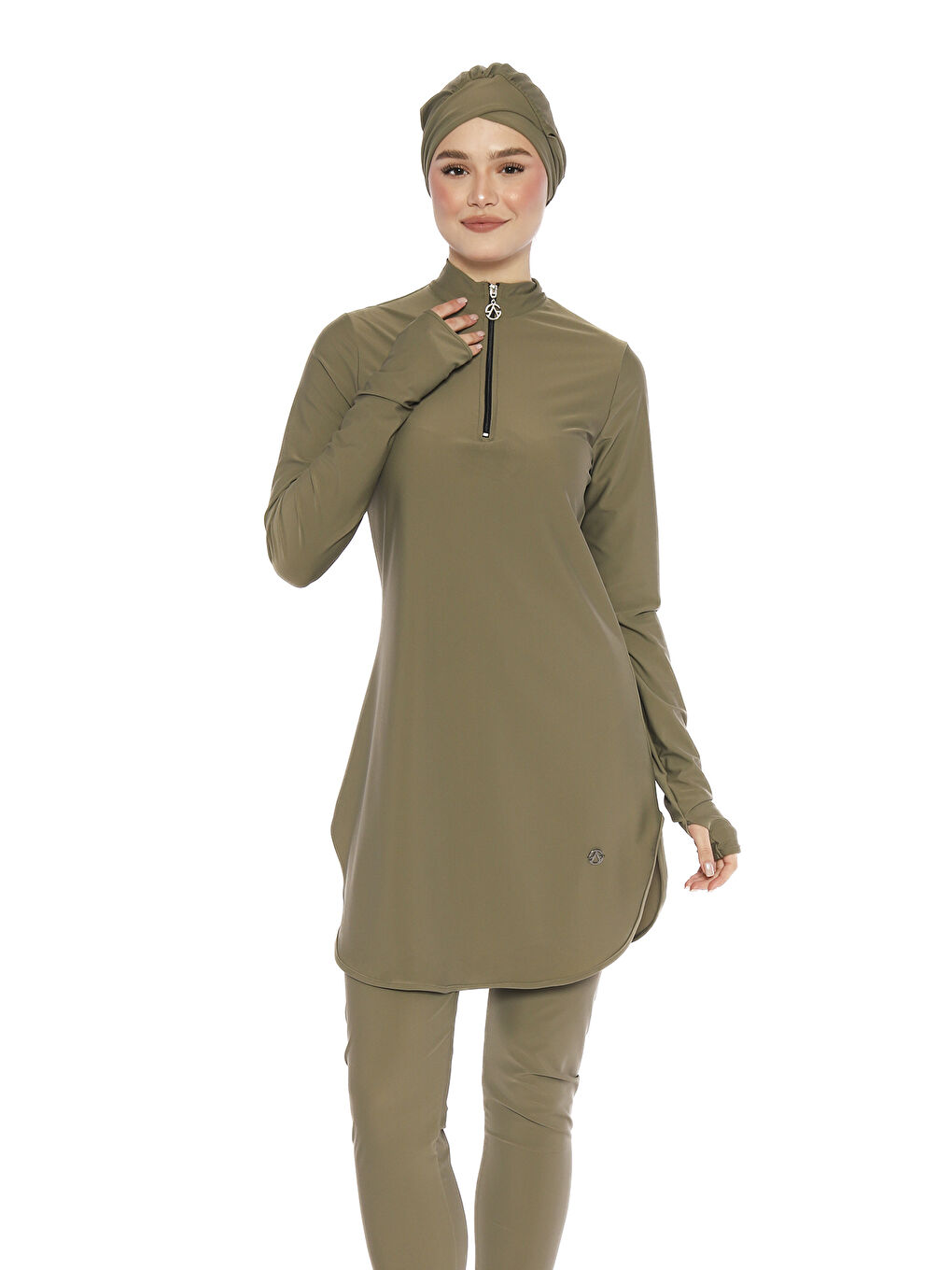 Elastanlı Yarım Fermuarlı Bilek Geçirme Detay Tam Kapalı Tesettür Mayo 6174 Haki-2