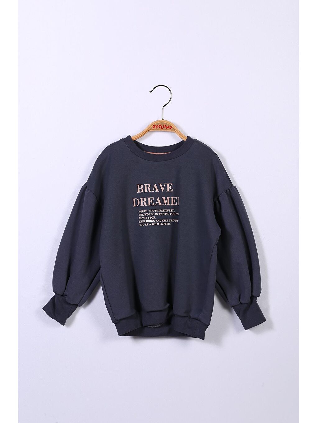 Siyah Kız Çocuk Balon Kol Yazı Baskılı Sweatshirt-3