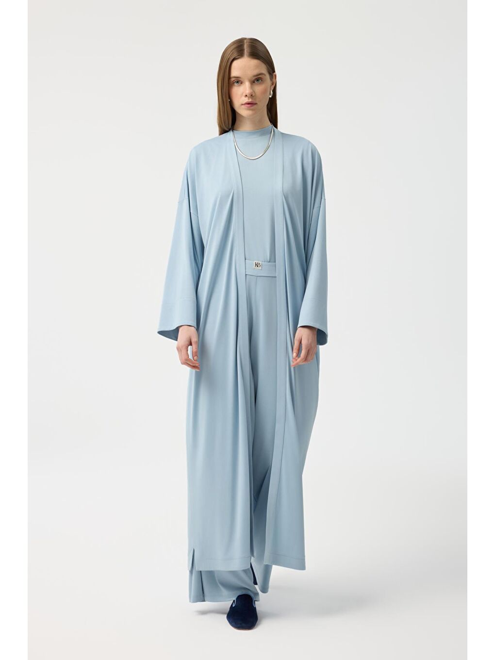 Modal Cupra Pantolon Bluz Abaya Takım Mavi-1