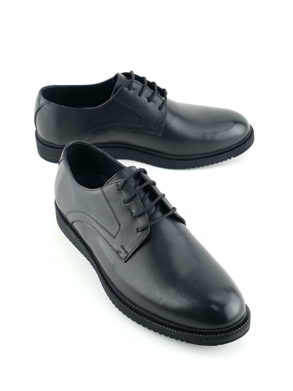 Siyah Erkek İç Dış Hakiki Deri Ortopedik Rahat Taban Bağcıklı Ayarlanabilir Günlük Klasik Ayakkabı