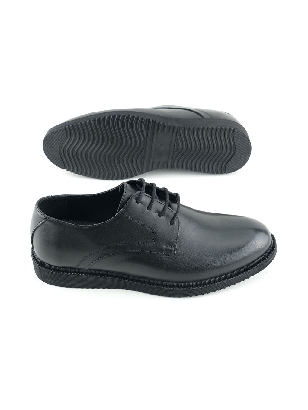 Siyah Erkek İç Dış Hakiki Deri Ortopedik Rahat Taban Bağcıklı Ayarlanabilir Günlük Klasik Ayakkabı-4