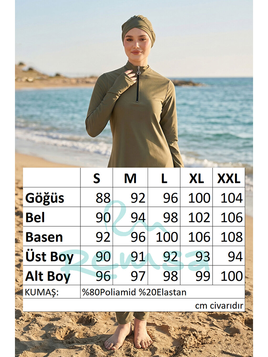 Elastanlı Yarım Fermuarlı Bilek Geçirme Detay Tam Kapalı Tesettür Mayo 6174 Haki-4