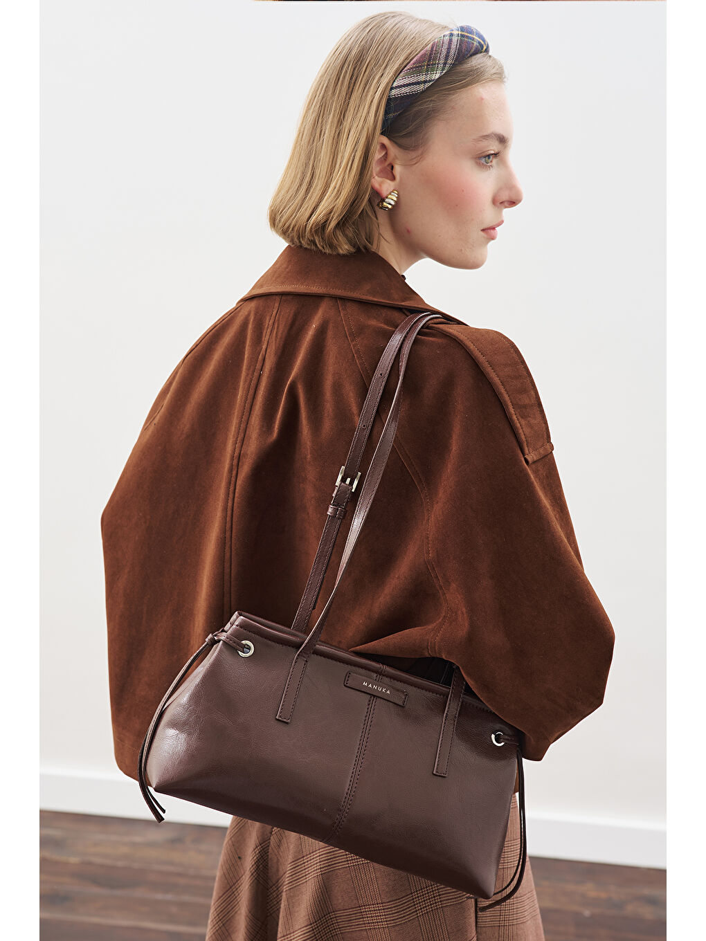 Şerit Detaylı Çanta Kahverengi-1