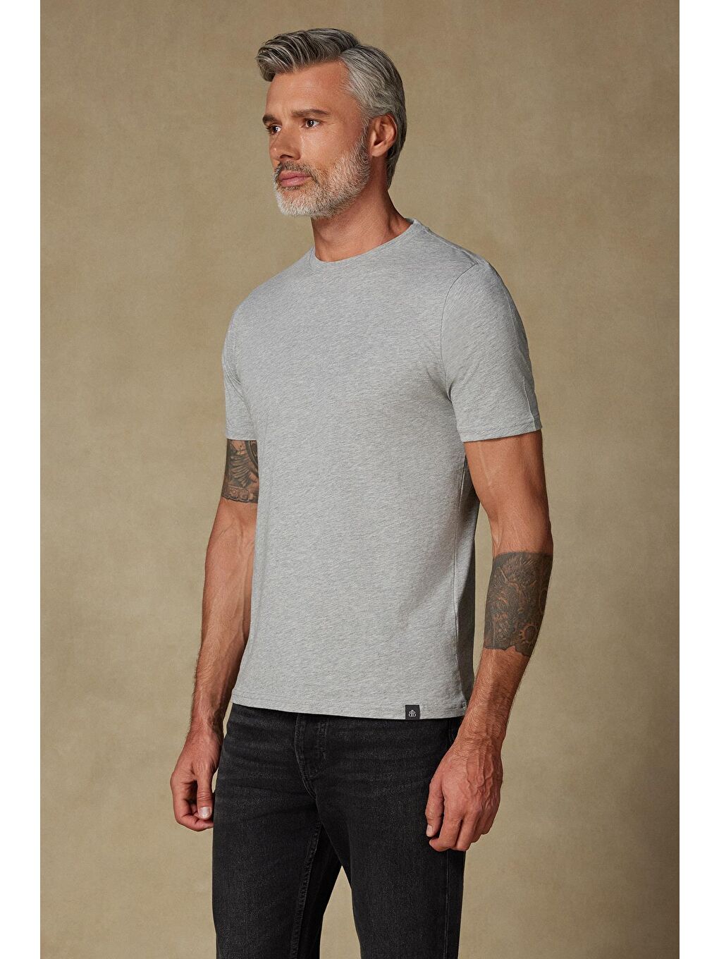 Easy Penye Pamuklu Comfort Fit Açık Gri Bisiklet Yaka Erkek Düz %100 Pamuk Tişört
