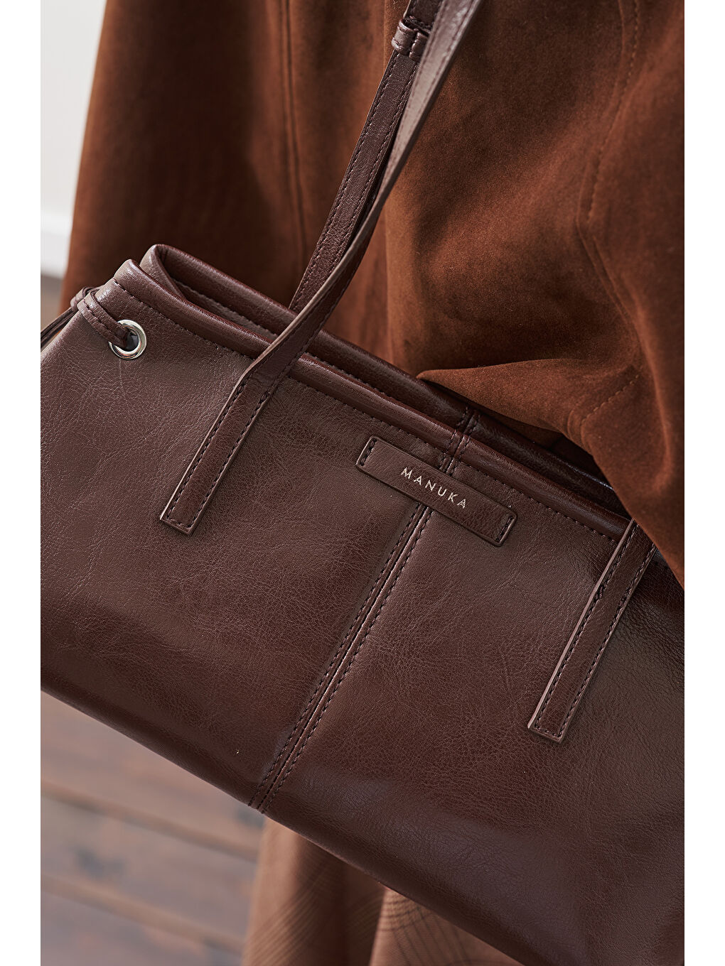 Şerit Detaylı Çanta Kahverengi-4