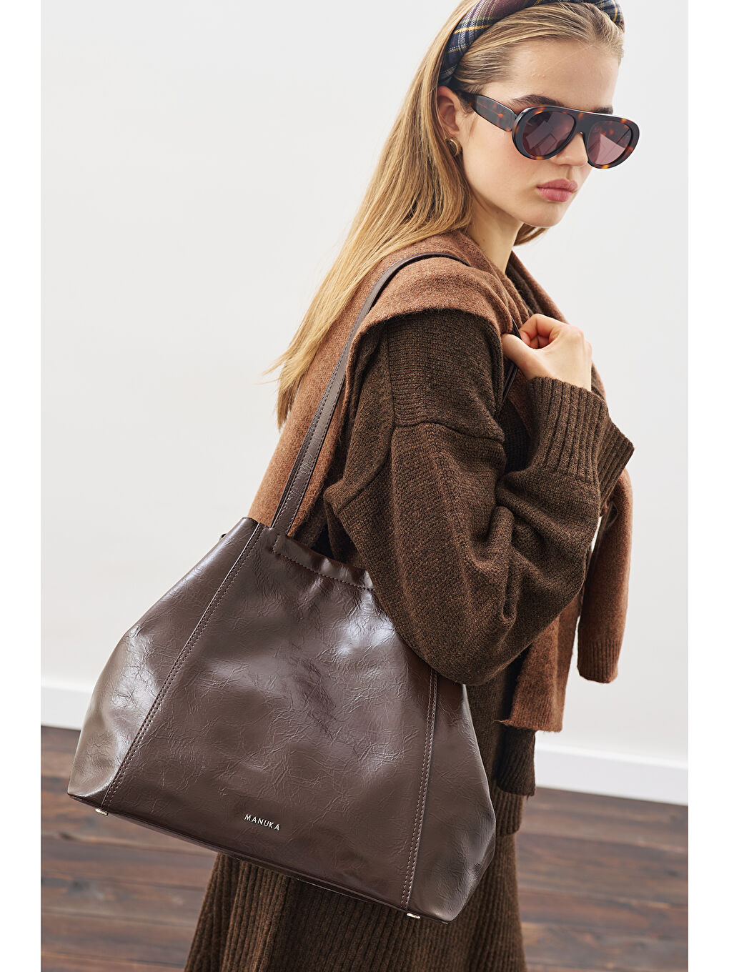 Square Tote Çanta Kahverengi