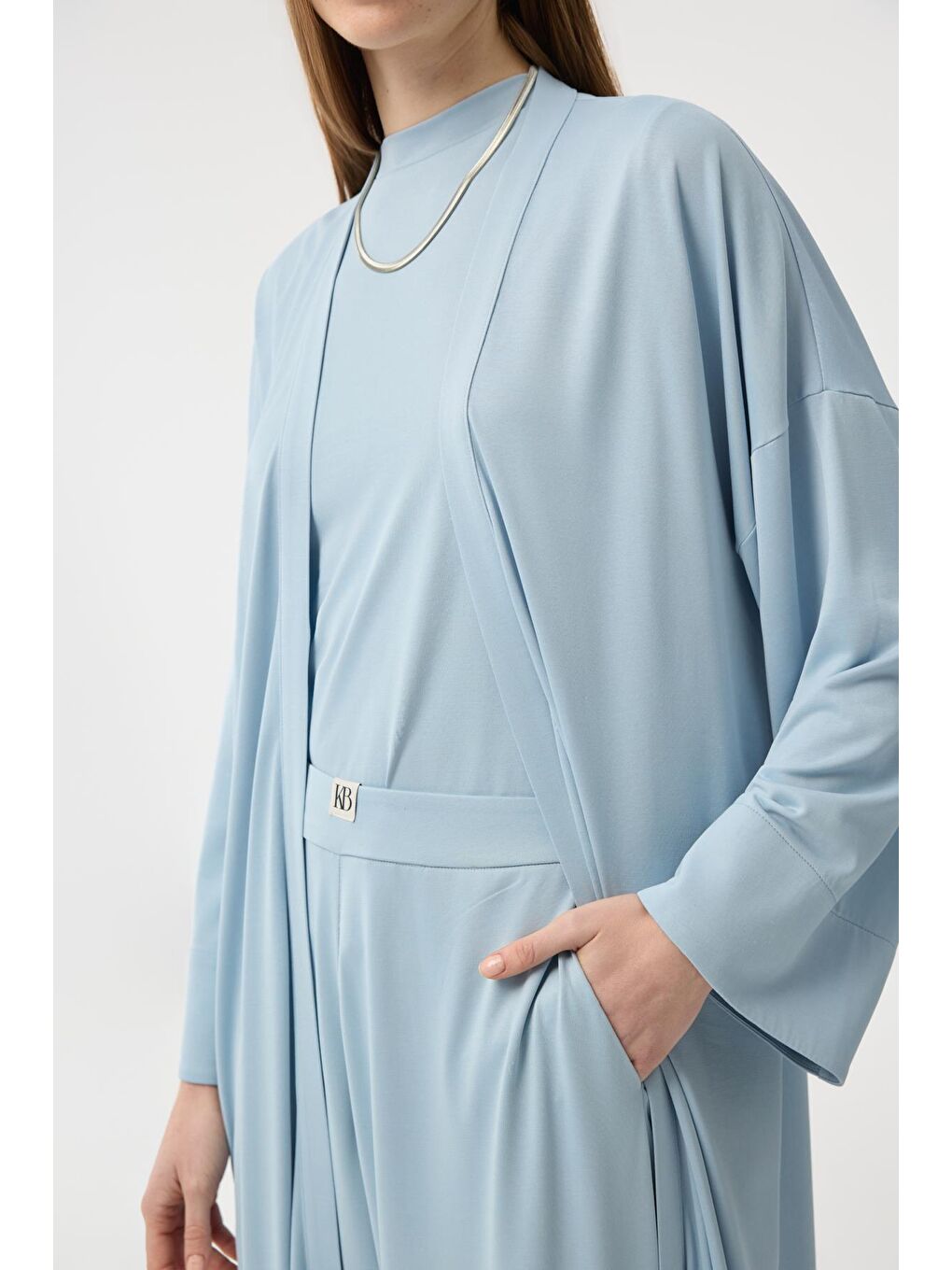 Modal Cupra Pantolon Bluz Abaya Takım Mavi-4