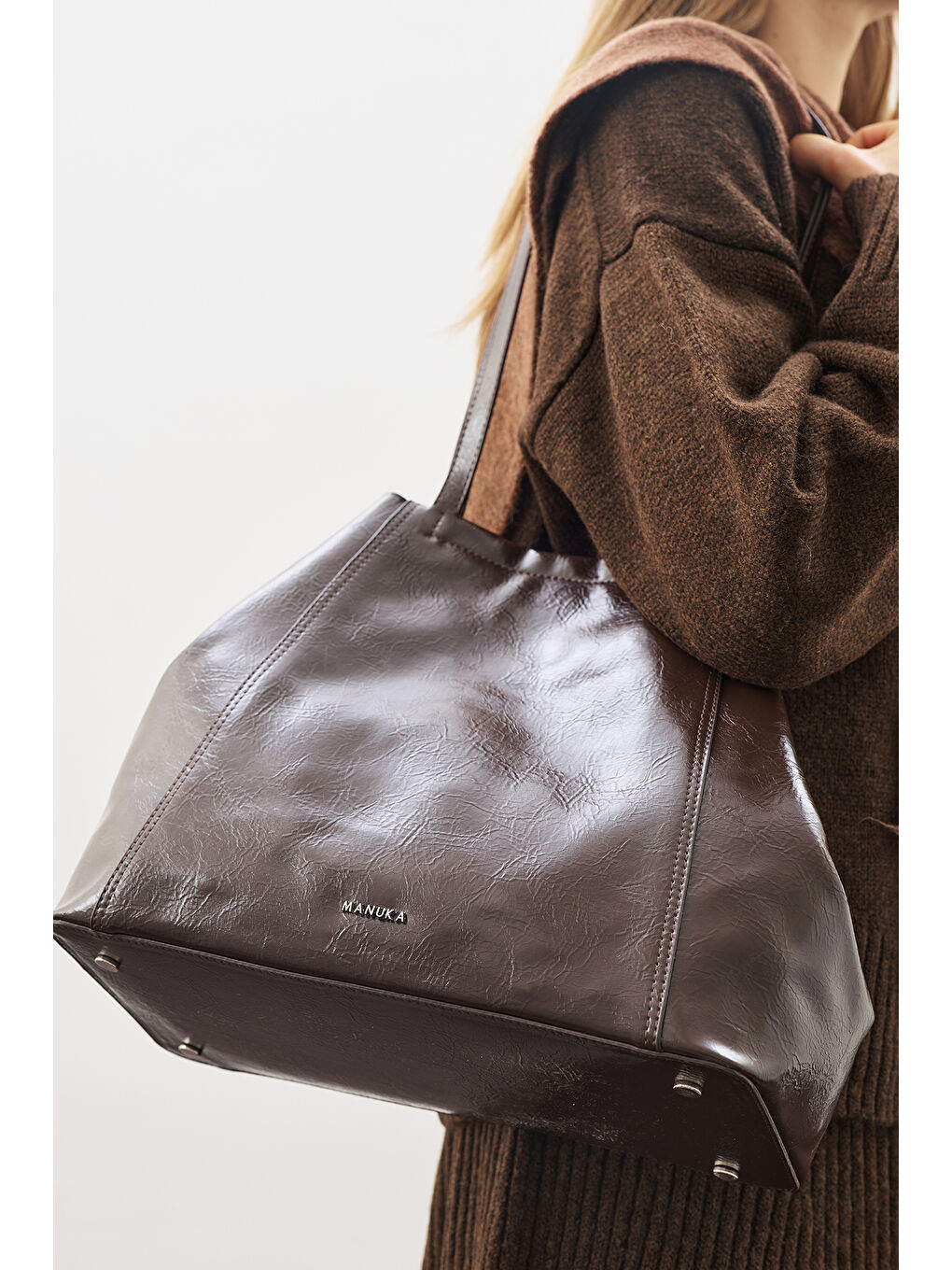 Square Tote Çanta Kahverengi-1