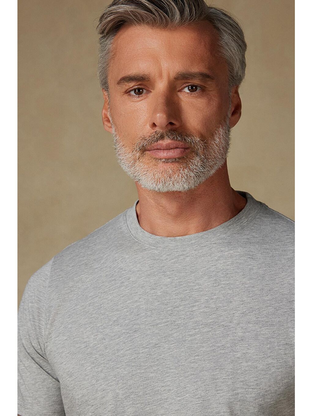 Easy Penye Pamuklu Comfort Fit Açık Gri Bisiklet Yaka Erkek Düz %100 Pamuk Tişört-1