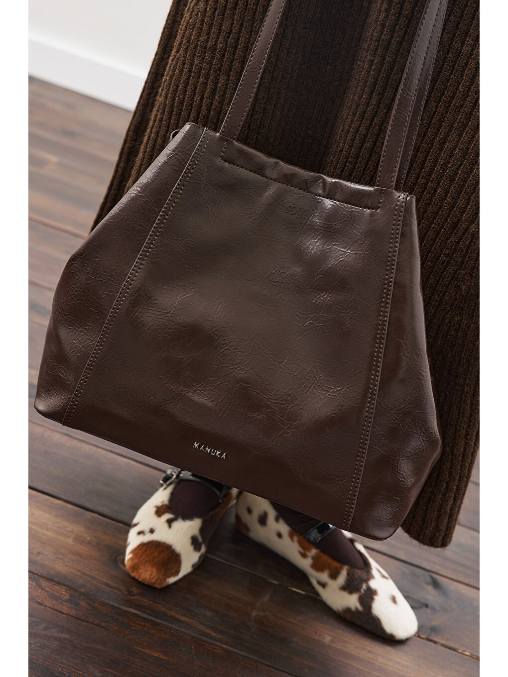 Square Tote Çanta Kahverengi-4