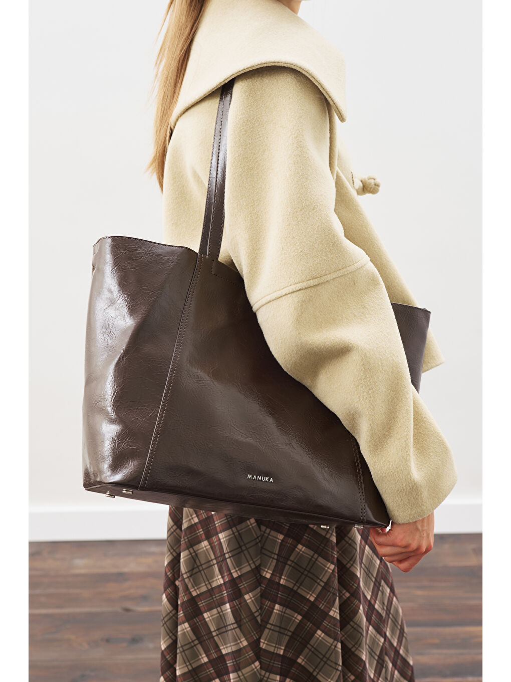 Square Tote Çanta Kahverengi-5