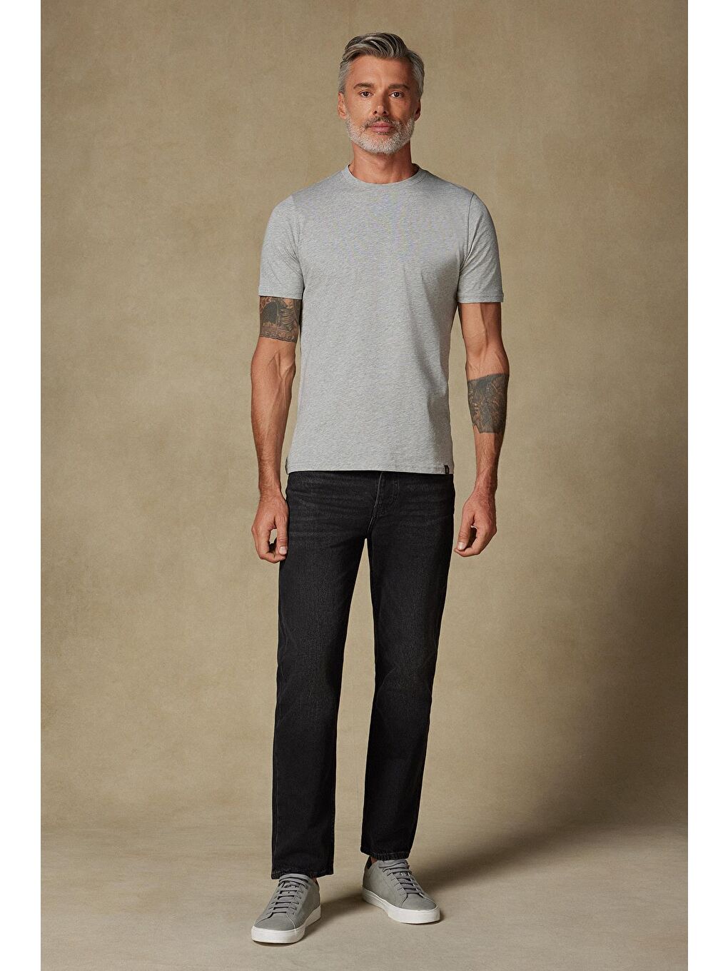 Easy Penye Pamuklu Comfort Fit Açık Gri Bisiklet Yaka Erkek Düz %100 Pamuk Tişört-2