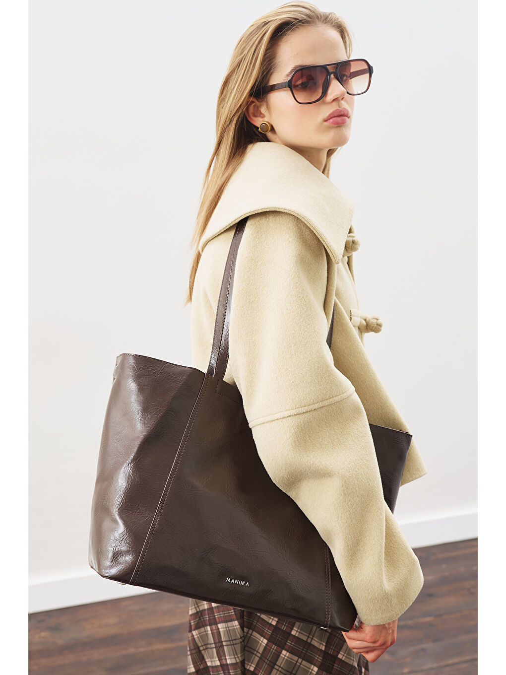 Square Tote Çanta Kahverengi-6