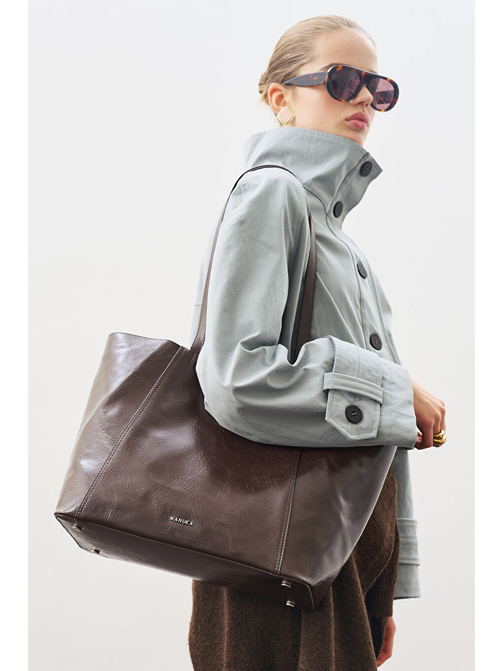 Square Tote Çanta Kahverengi-7