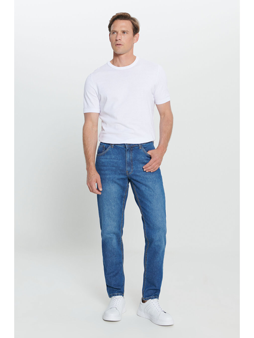 Erkek Mavi Comfort Fit Geniş Kesim %100 Pamuk Denim Jean Pantolon-1