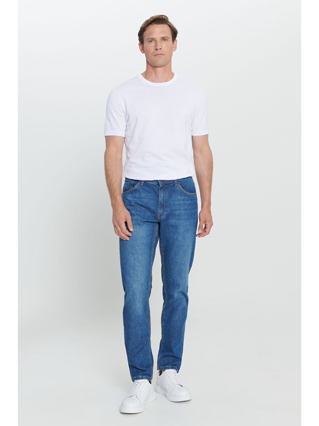 Erkek Mavi Comfort Fit Geniş Kesim %100 Pamuk Denim Jean Pantolon-2