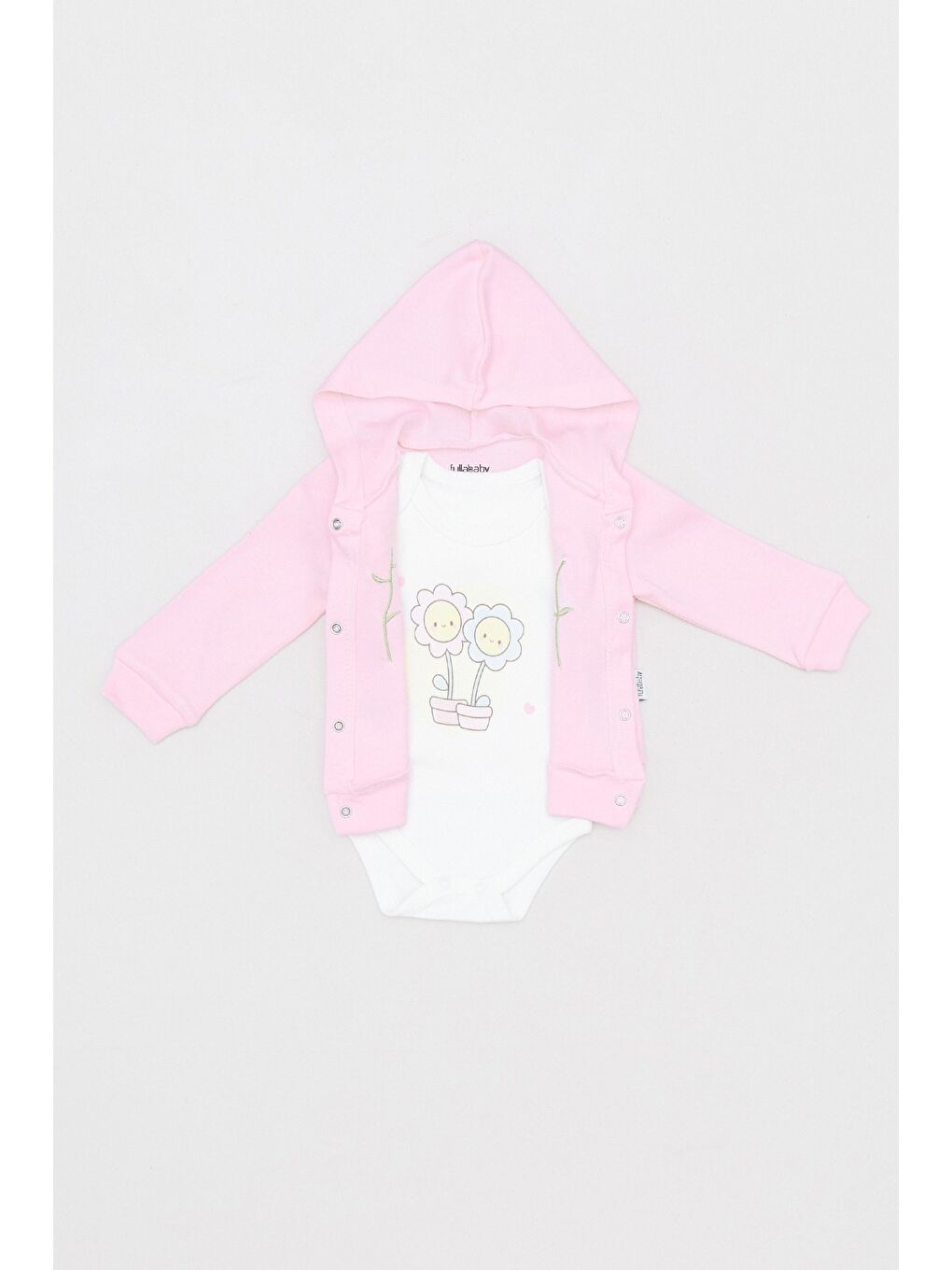 Pembe %100 Pamuk Çiçek Nakışlı 3 Lü Kız Çocuk Takım-2