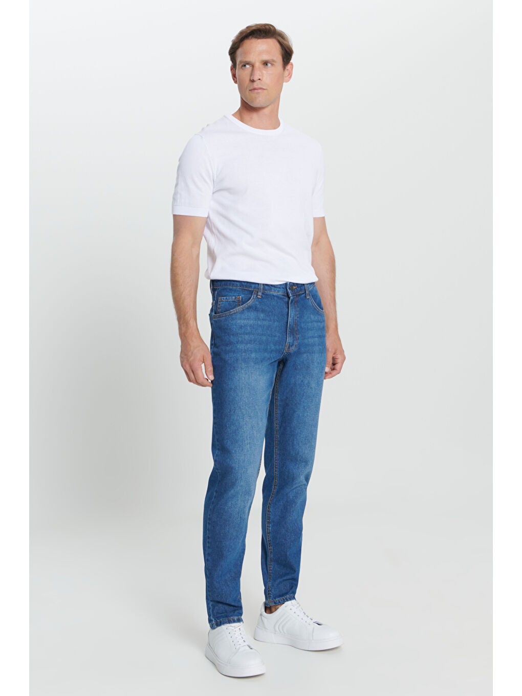 Erkek Mavi Comfort Fit Geniş Kesim %100 Pamuk Denim Jean Pantolon-3