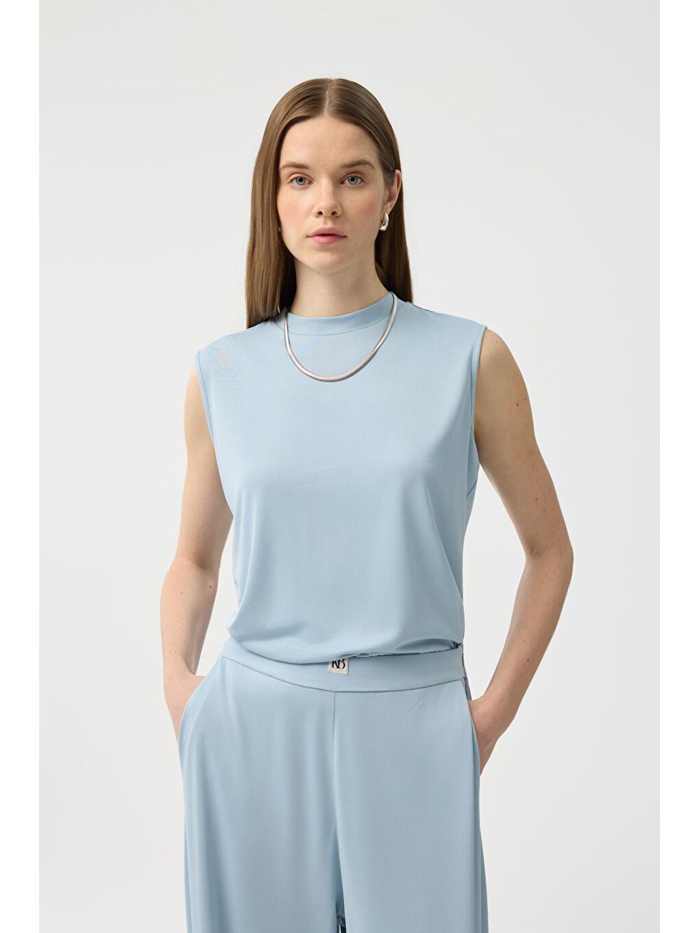 Modal Cupra Pantolon Bluz Abaya Takım Mavi-7