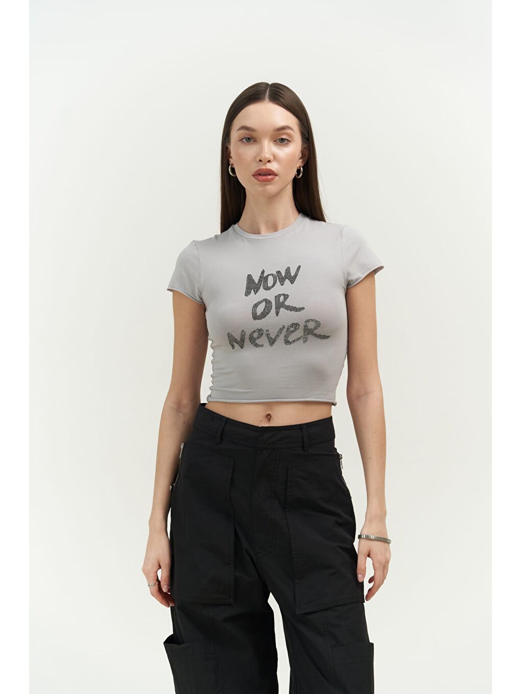 Mai Collection Gri Now Or Never Gri Penye Crop