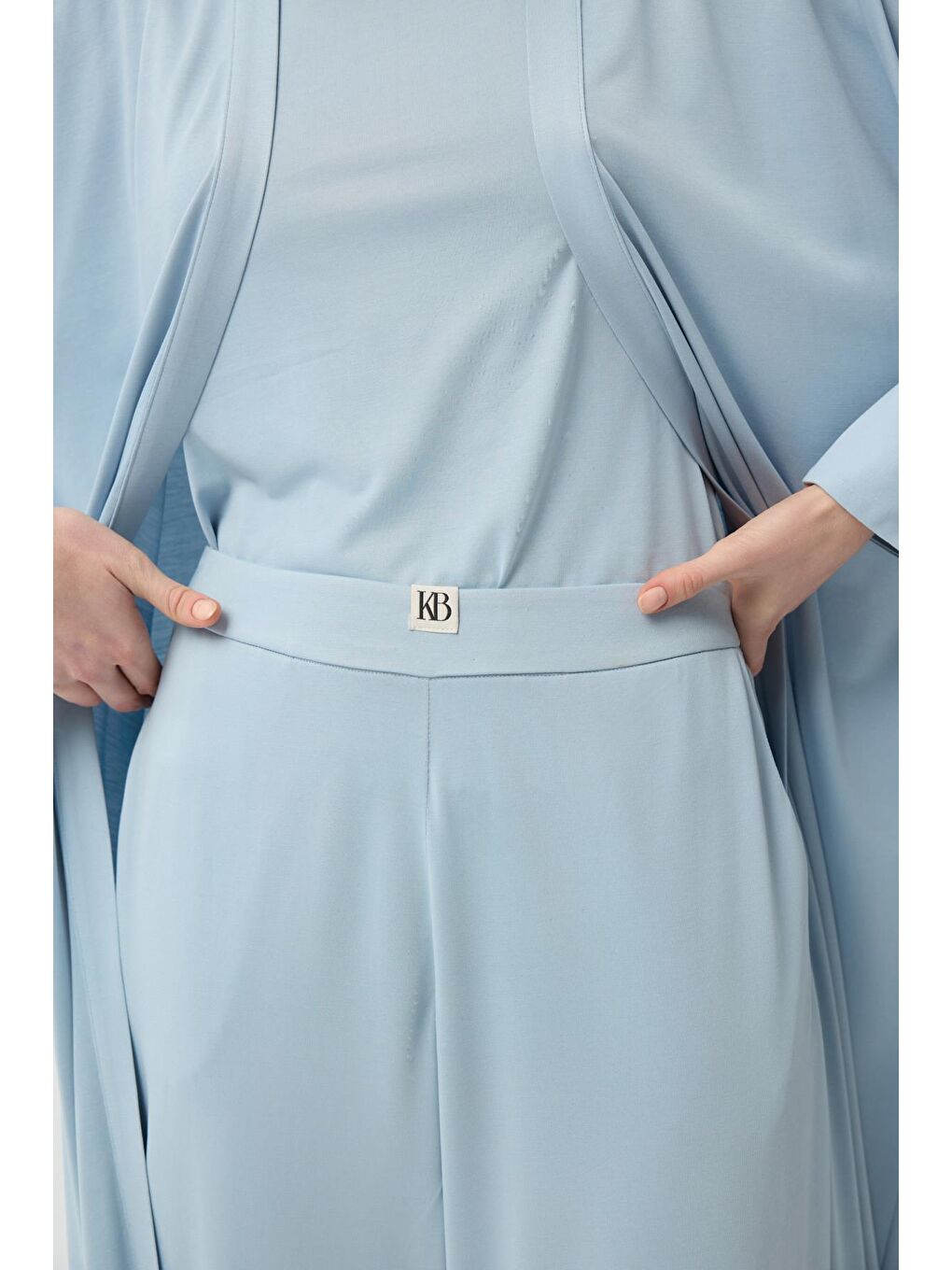 Modal Cupra Pantolon Bluz Abaya Takım Mavi-8