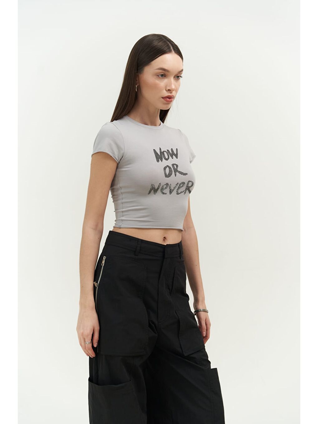 Mai Collection Gri Now Or Never Gri Penye Crop - 1