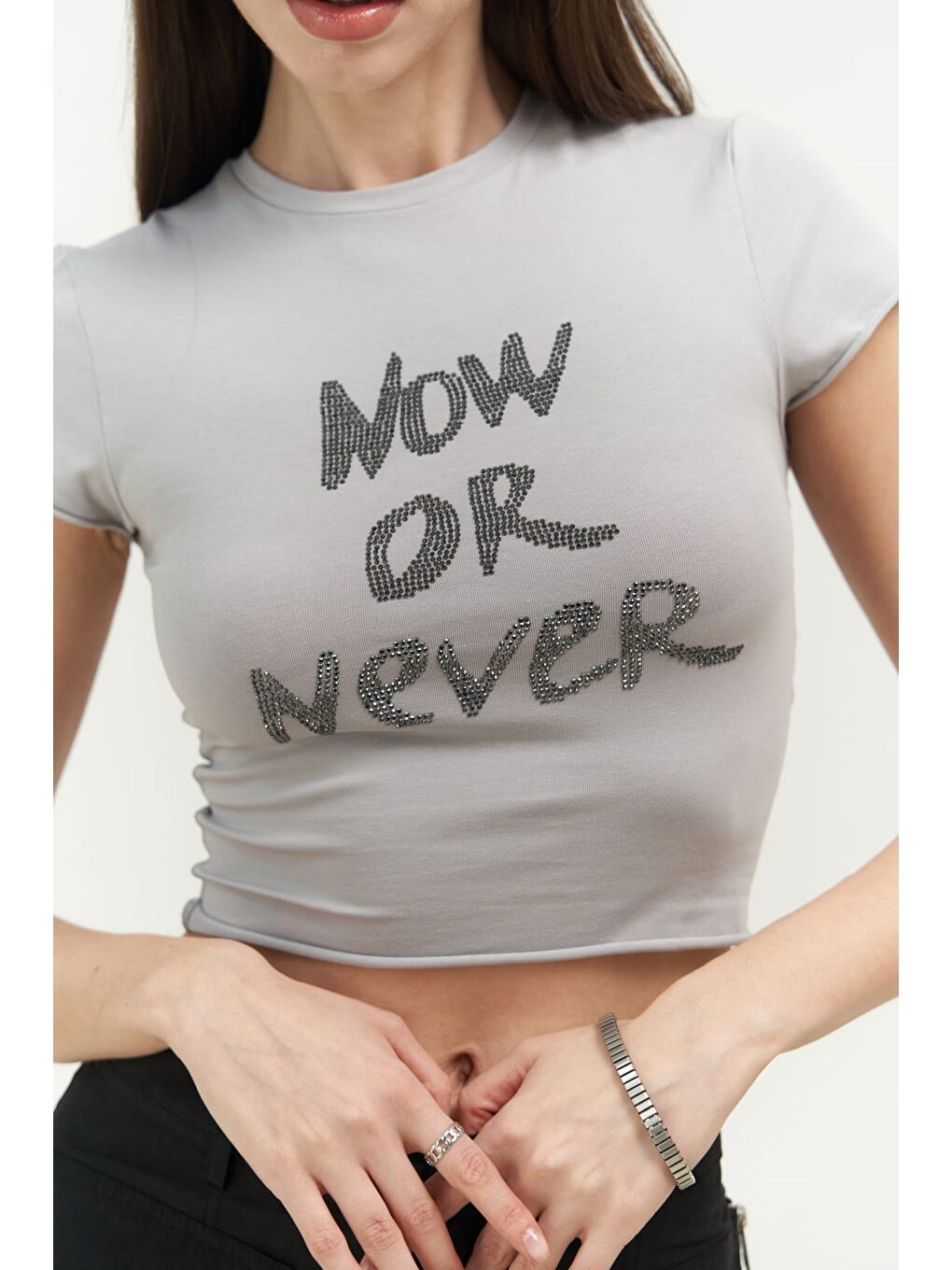 Mai Collection Gri Now Or Never Gri Penye Crop - 3