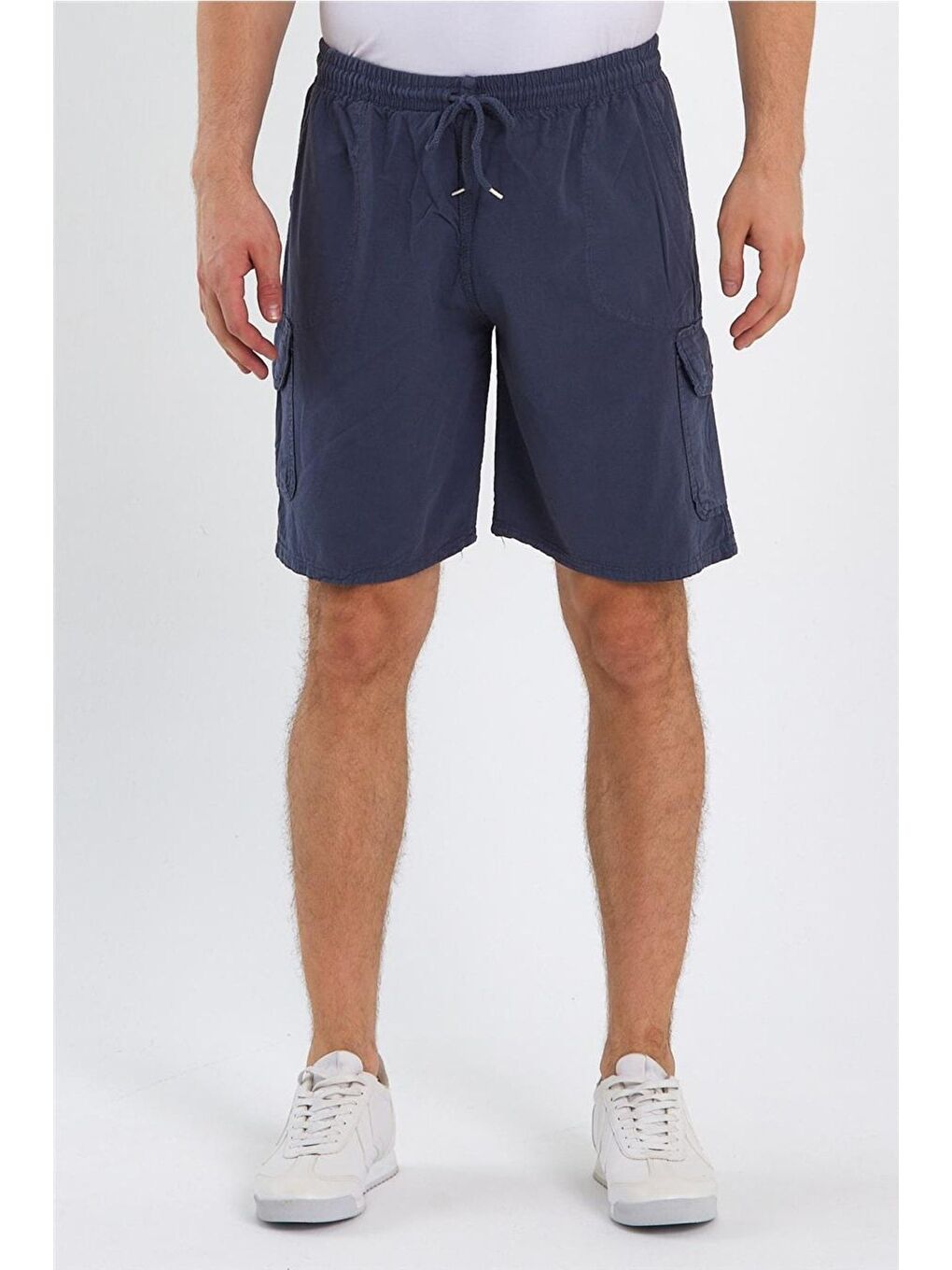 Gri Erkek Füme Kargo Cepli Regular Bağcıklı Keten Şort crepesrt01r03s