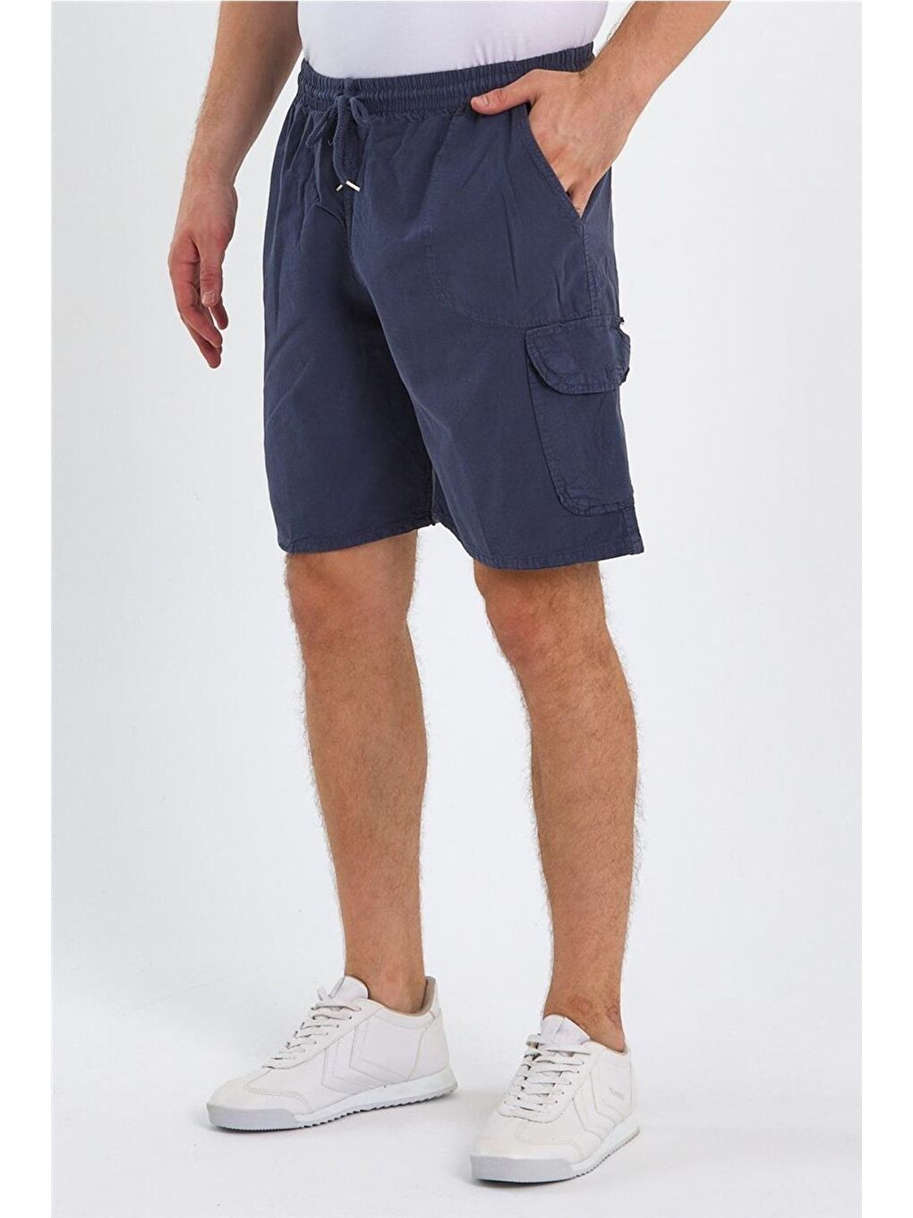 Gri Erkek Füme Kargo Cepli Regular Bağcıklı Keten Şort crepesrt01r03s-2