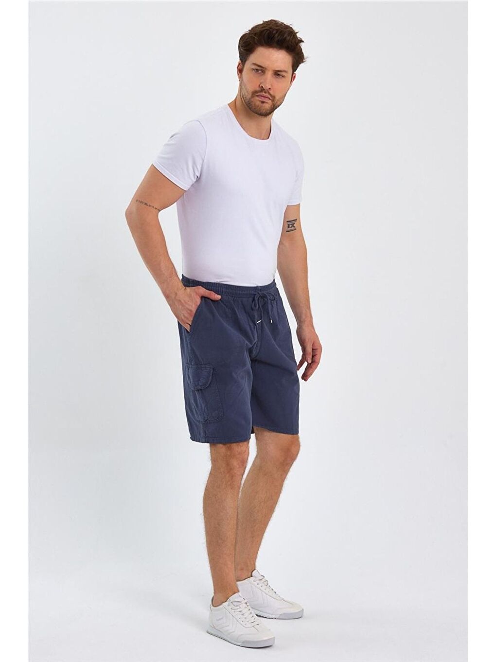 Gri Erkek Füme Kargo Cepli Regular Bağcıklı Keten Şort crepesrt01r03s-5