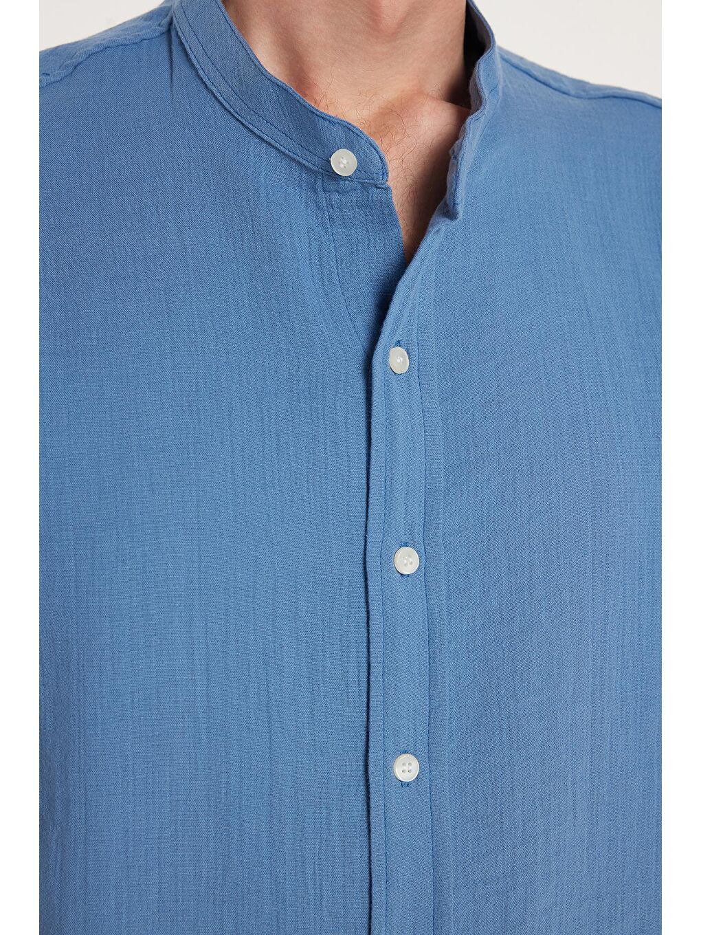 Erkek Relax Fit Rahat Kesim %100 Pamuk Müslin Kumaş Kısa Kollu Spor Hakim Yaka İndigo Gömlek-3